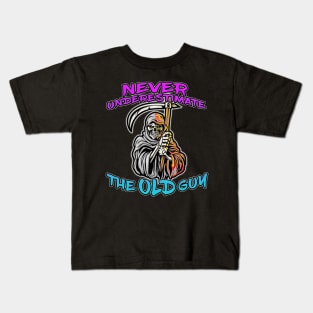 Never Underestimate The Old Guy Reaper Blue Kids T-Shirt